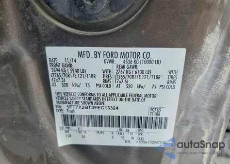 2015 Ford F250 z USA, uszkodzony, nr VIN 1FT7X2BT3FEC13324